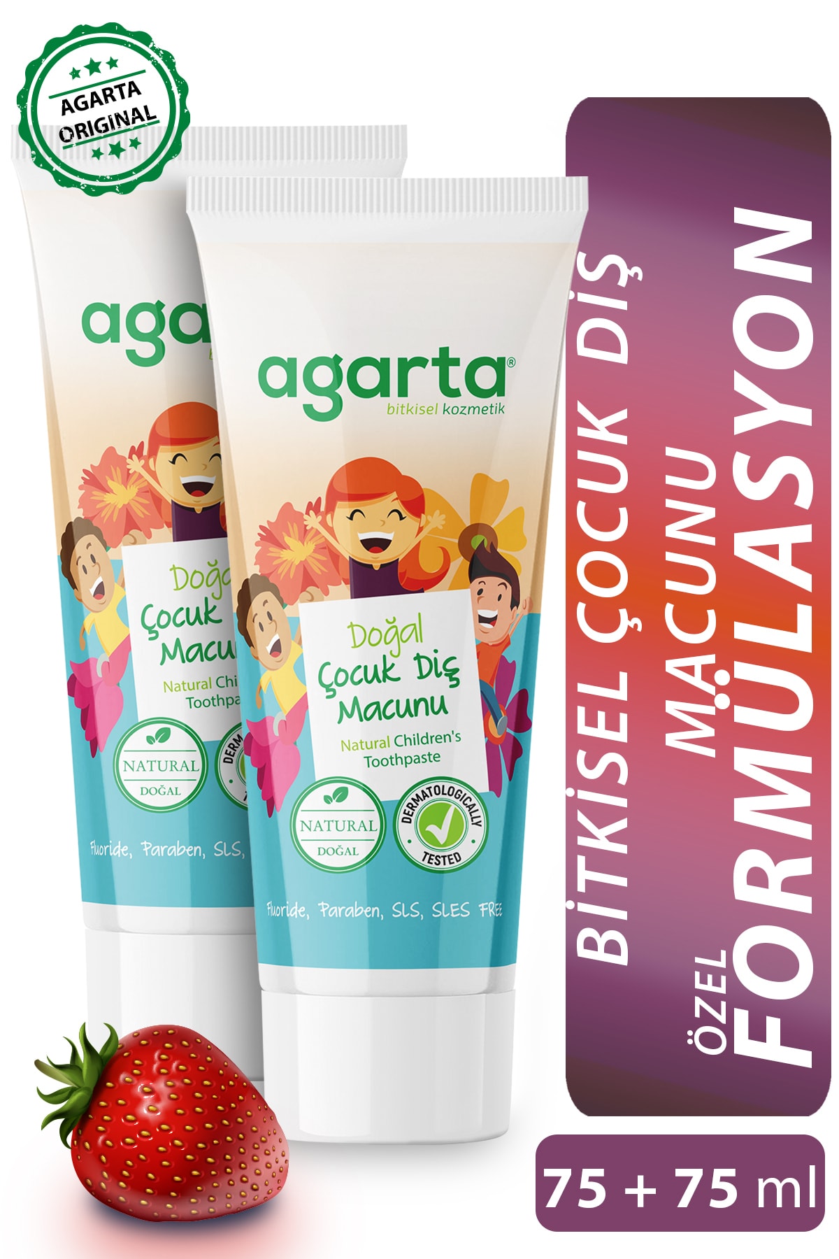 Natural Children's Toothpaste Strawberry 75 Ml / 100 Gr X 2 Pieces