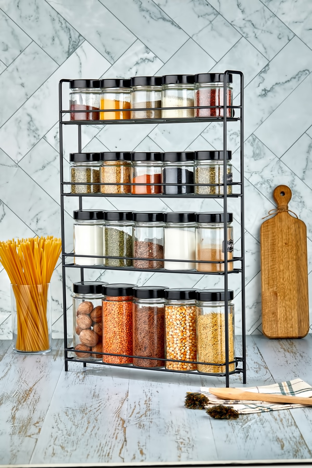 4 Tier Metal Wall-Mounted Spice Rack Set