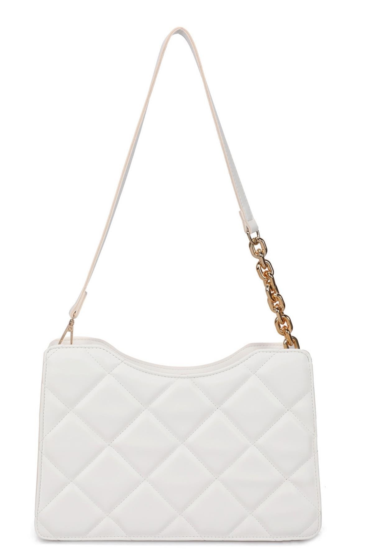 Women Cream Chain Detailed Shoulder Bag