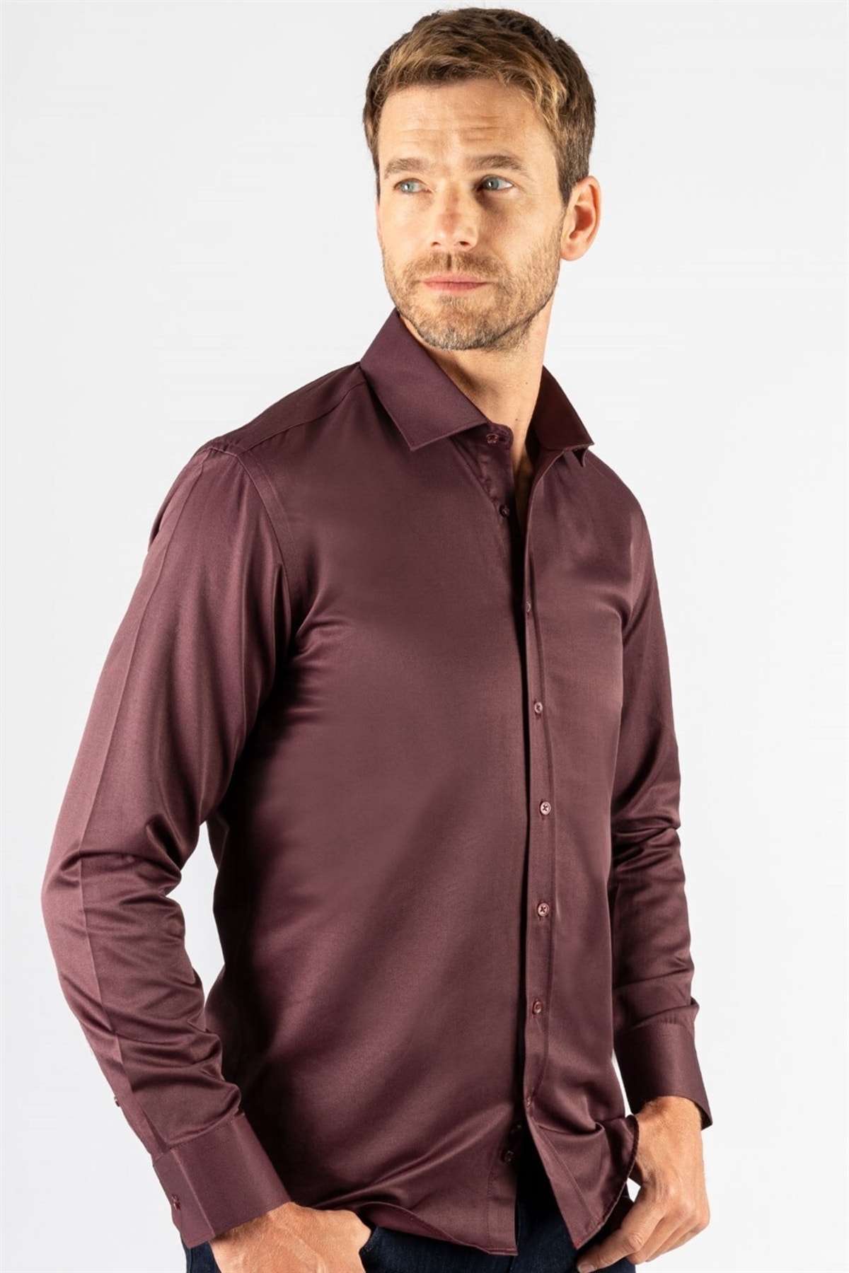 Modern Slim Fit Flat Satin Men's Shirt