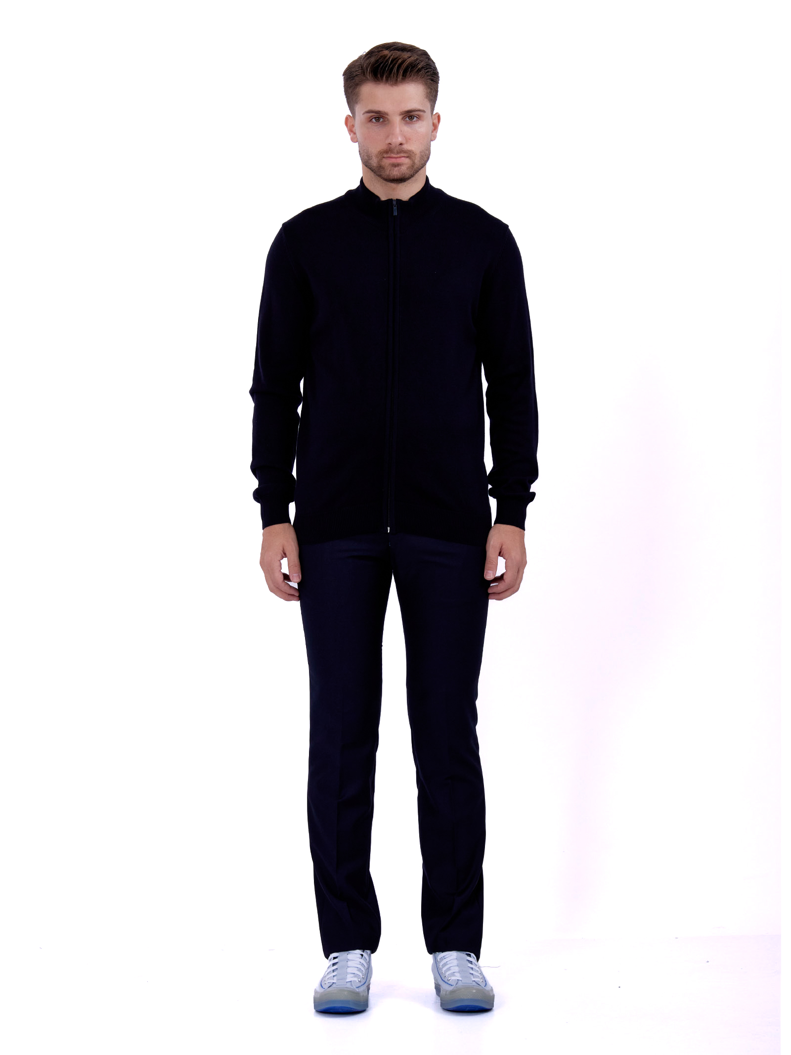 Men Zippered Navy Blue Cardigan 1131