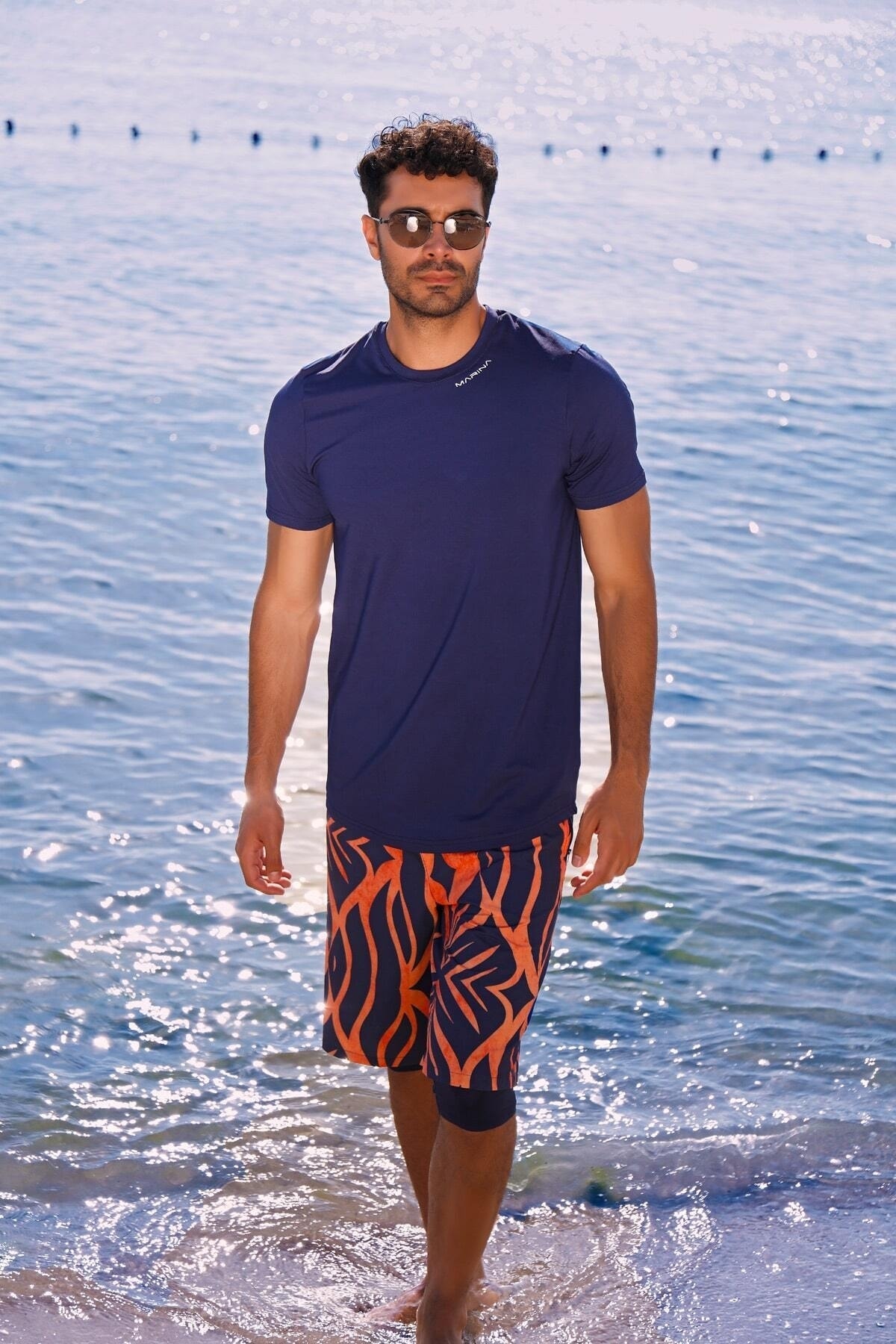 Navy Patterned Men's Shorts S2353