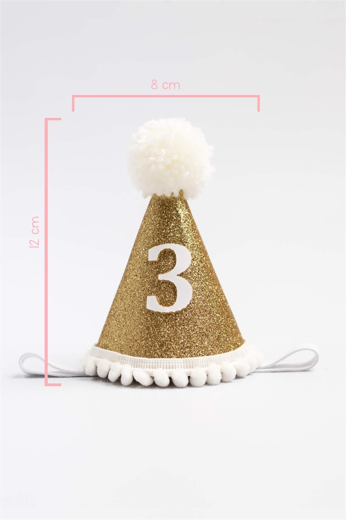 3 Year Pom Pom Funnel Birthday Crown - Ecru