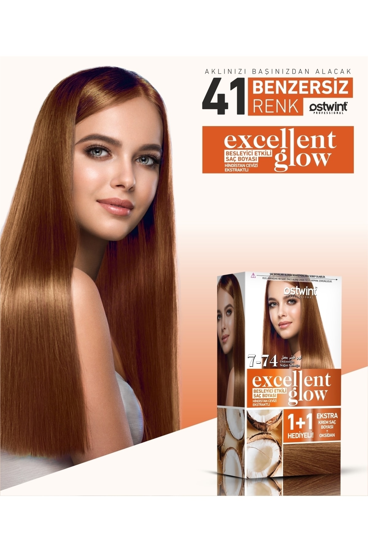 Excellent Glow 1+1 Hair Dye Set with Gift No.7.74 Ash Shell
