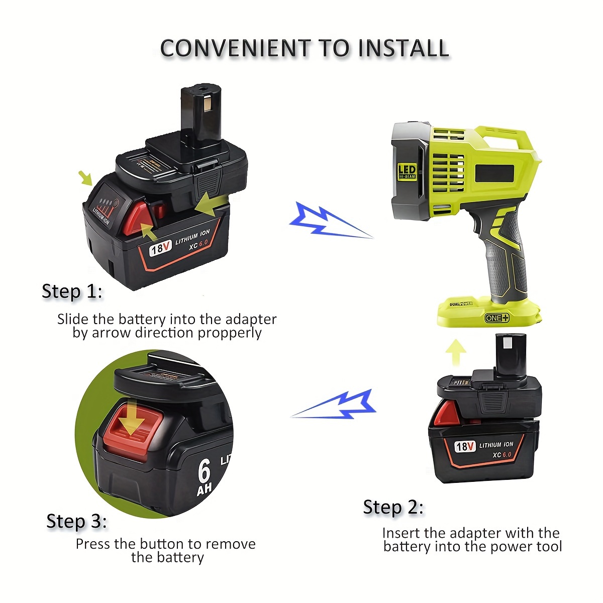 18V Power Tool Battery Adapter Compatible with DeWalt 20V MAX - Includes 5V USB Charge Port - Ideal for Ryobi Cordless Drills & Accessories