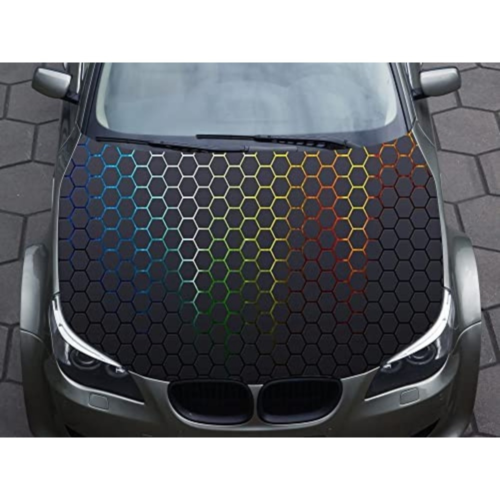 Hexagon Mosaic Black Neon Red Honeycomb For SUV Van Pickup Truck Hood Wrap Vinyl Graphic Decal-Multicolored A