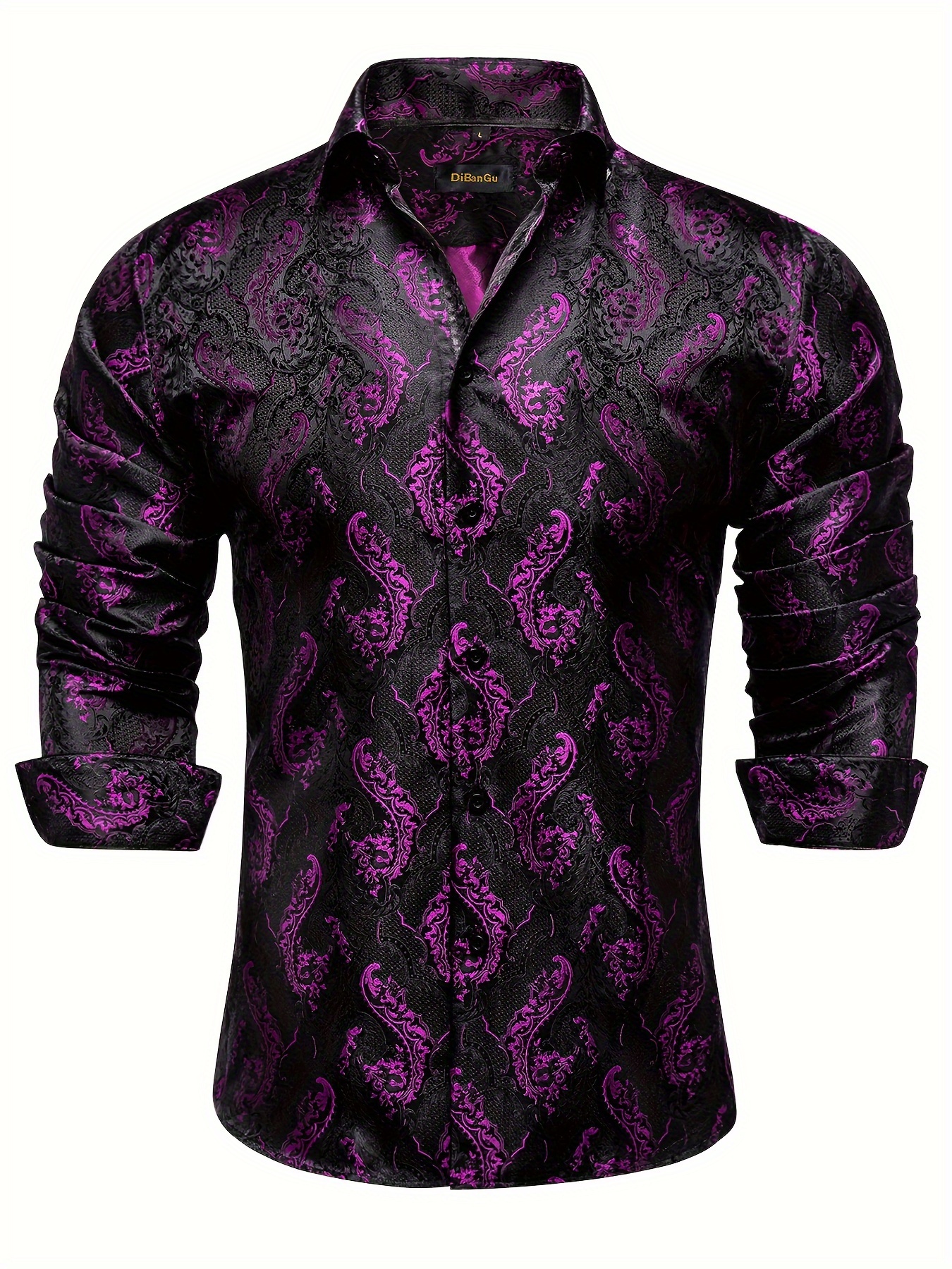 Men's Exquisite Jacquard Long Sleeve Button Up Lapel Dress Shirt For Wedding Party Banquet Occasions, All Seasons
