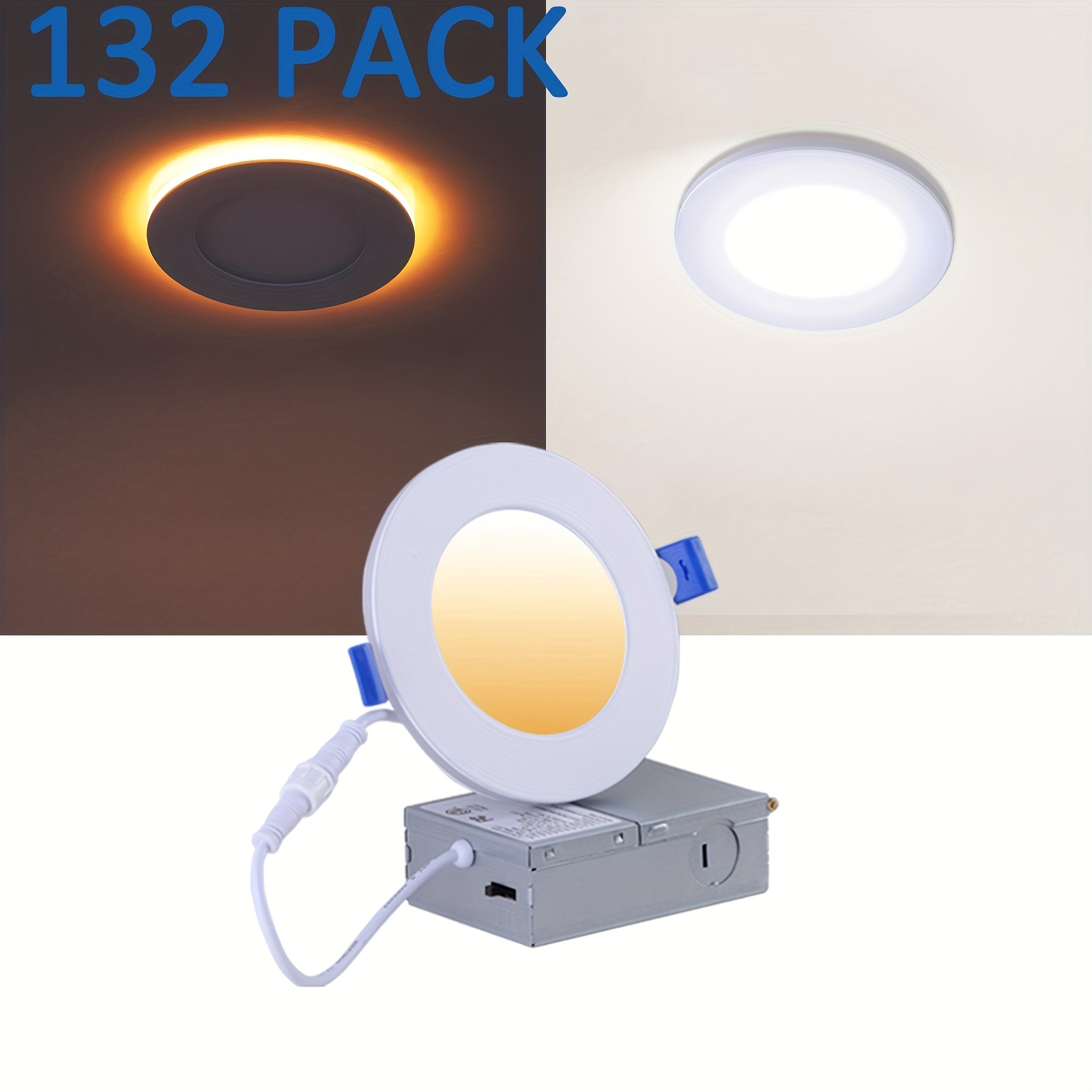 132pack 4 Inch LED Recessed Lights With Night Light, Canless Downlight Wafer Pot Lights, Dimmable & 5CCT Selectable (2700K/3000K/3500K/4000K/5000K), 9W, 120V, IC Wet Rated, ETL