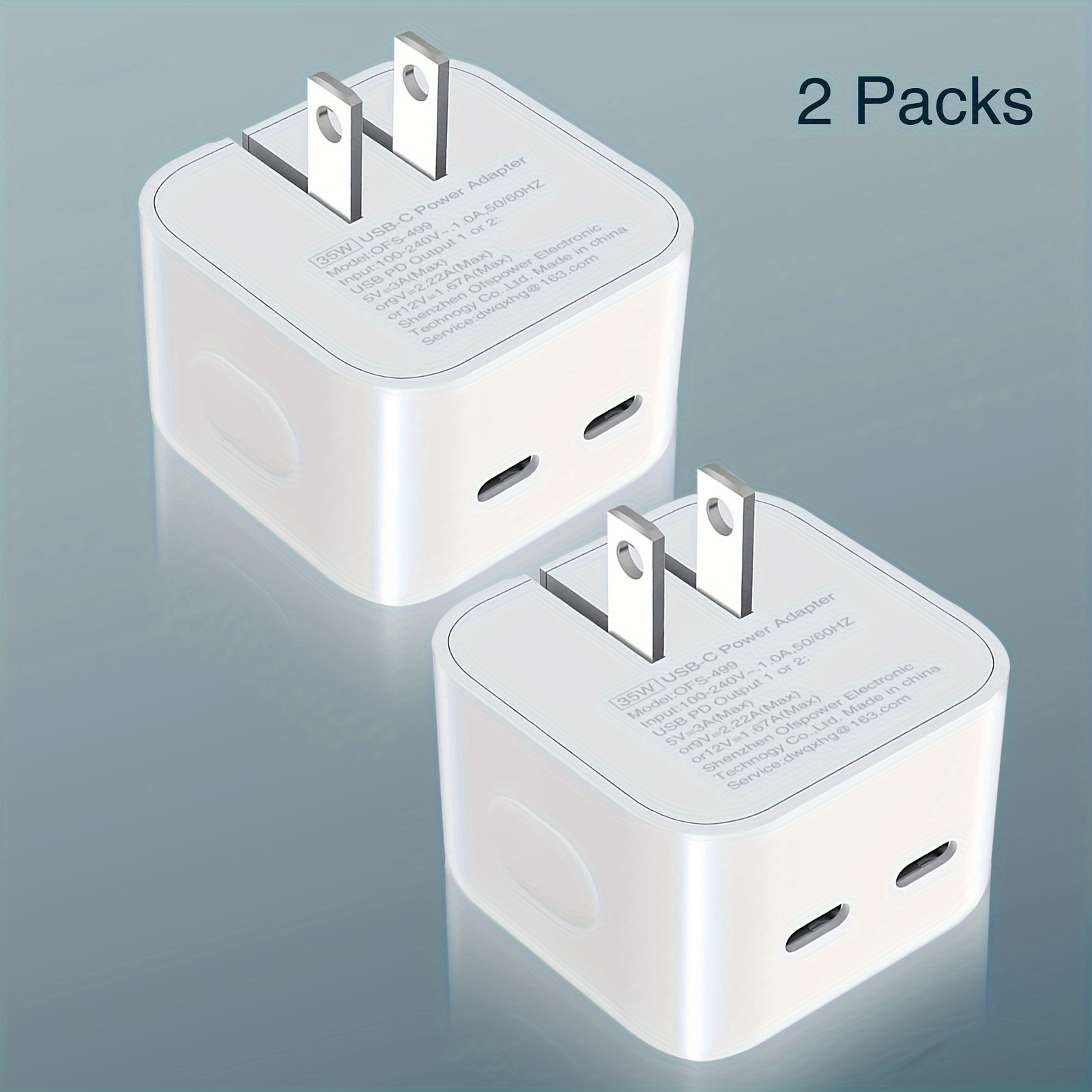 Dual USB-C Port Compact Power Adapter Foldable 2-Pack USB Type C Plug Fast Wall Charger Block With A C To C Cable For IPhone14 Pro Max/14 Pro/iPhone13 12 11, For IPad