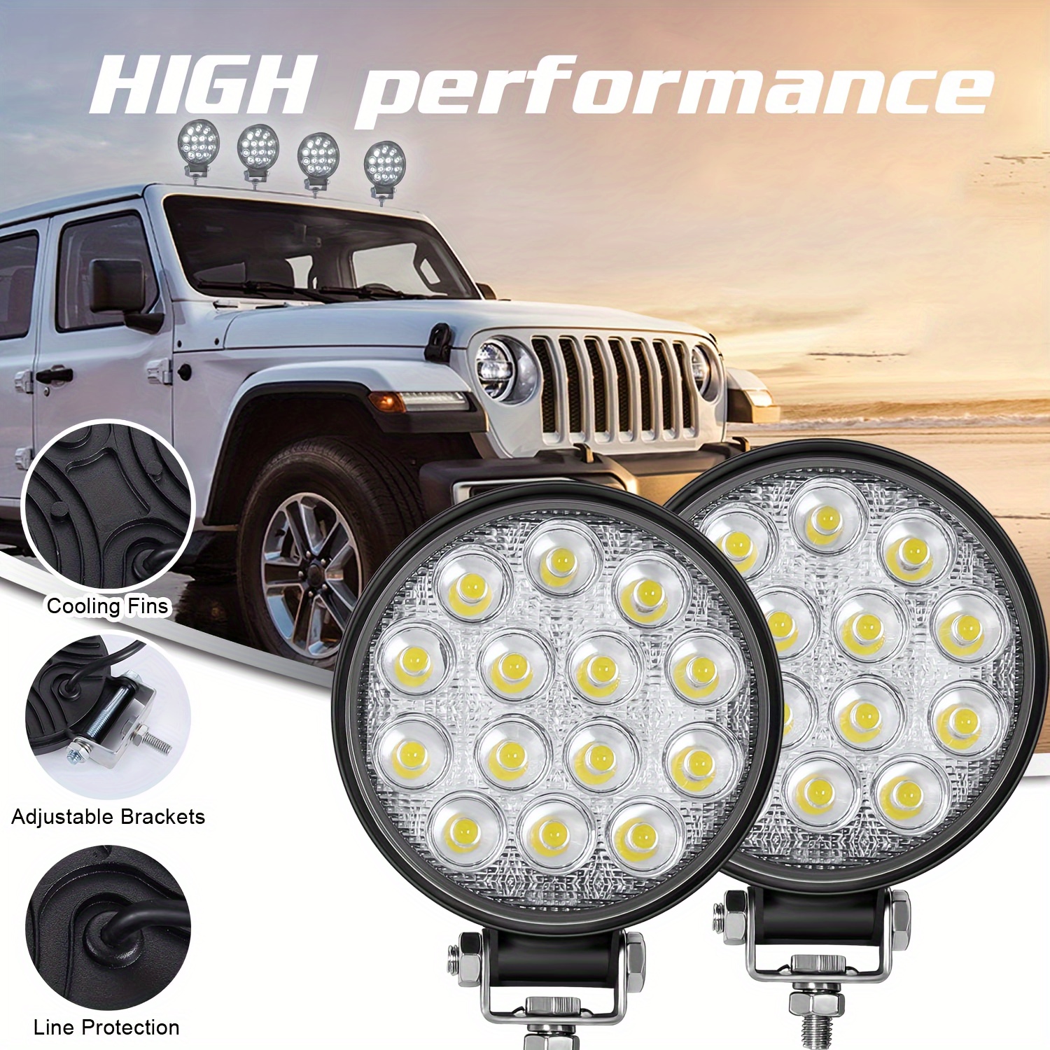 2PACK 4.4"Inch Round LED Offroad Lights Spot Flood Driving Fog Lamp Tractor ATV