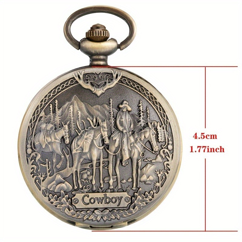 1pc Steampunk Quartz Pocket Watch, Vintage Western Cowboy Design Pattern Watch, Birthday Gifts Collection For Husband