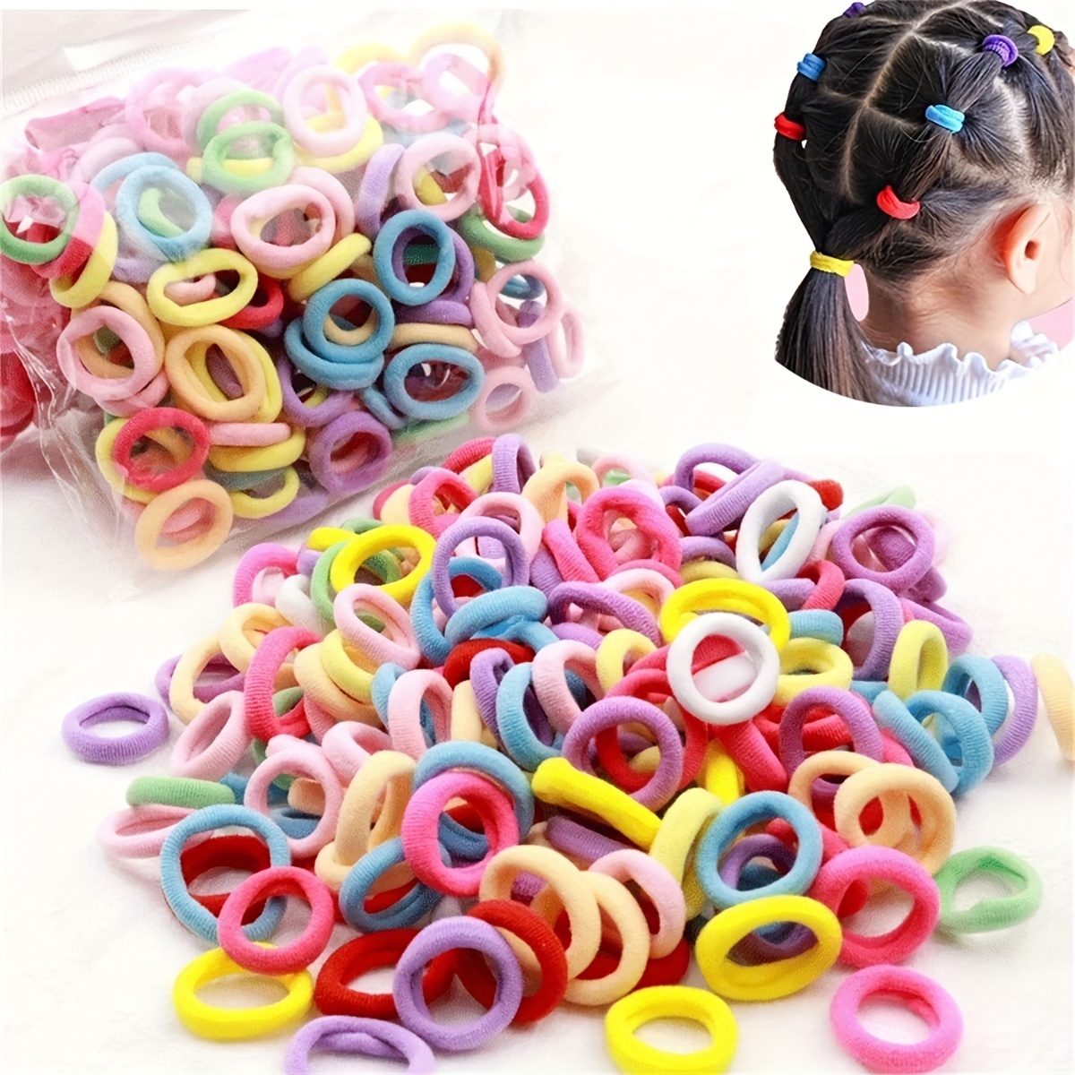100pcs Girls Colorful Elastic Hair Rings, Mini Scrunchies, Kids Hair Accessories
