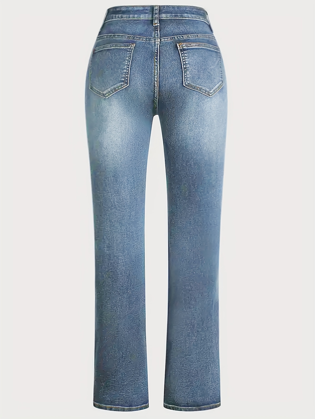 Floral Pattern Casual Bootcut Jeans, High Stretch Slant Pockets Denim Pants, Women's Denim Jeans & Clothing