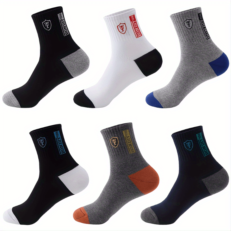 6 Pairs Mens Soft Cotton Blend Athletic Socks - Moisture-Wicking, Breathable, Comfortable Fit - Embroidered Crest Design, Ankle Height, Perfect for Everyday Wear - No Box