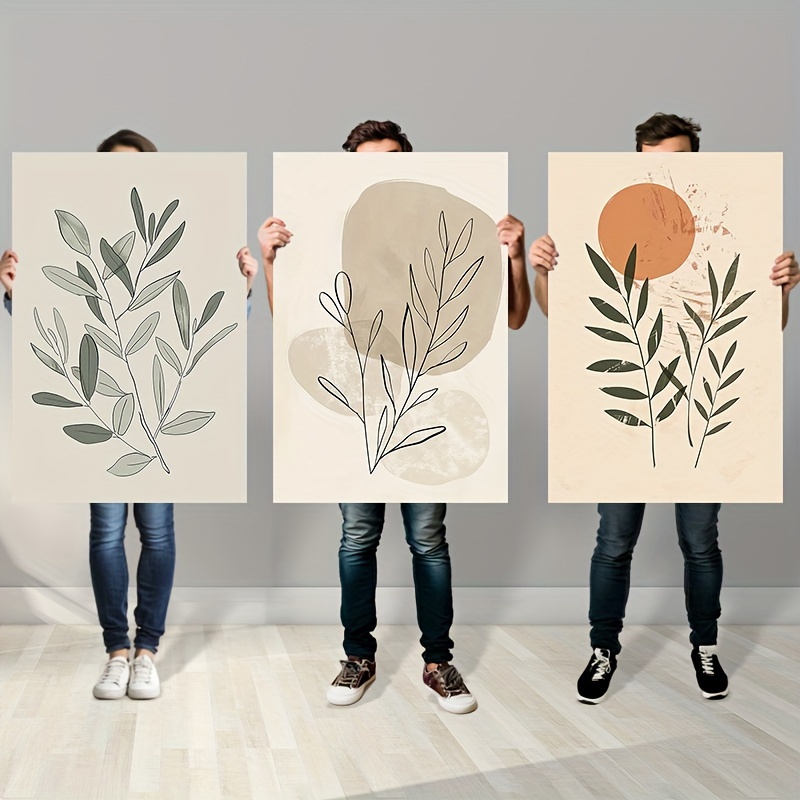 With Frame 60cmx90cmx3pcs (24inchx36inchx3pcs) Canvas Wall Art Abstract Leaves Wall Art Canvas Paintings Home Decor Diner Cafe Wall Decor Art