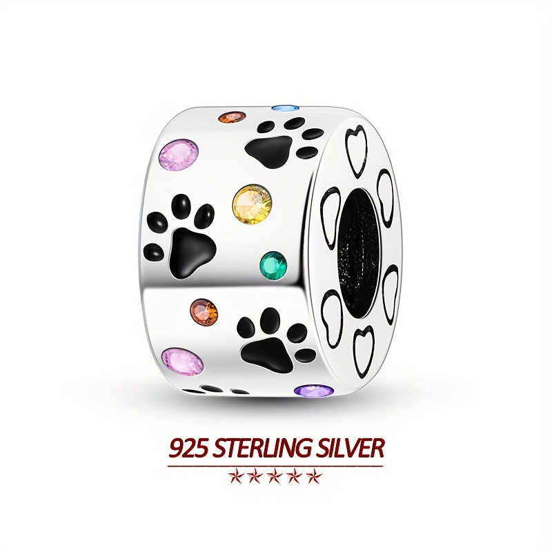 Original 925 Sterling Silver High Quality Women Fixed Clip Charms Beads Fits Original Brand Bracelet Colorful Zircon Paw Prints Charms Jewelry Gifts