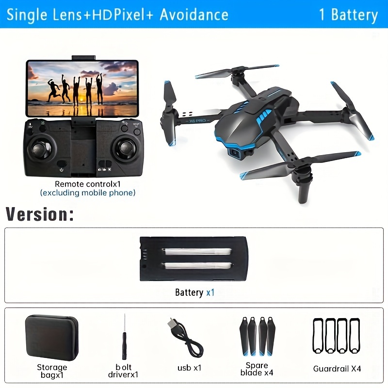 XKRC X6 Foldable Drone With Camera, Obstacle Avoidance, Gravity Mode, 1 Battery, And More - Comes With Carrying Bag!