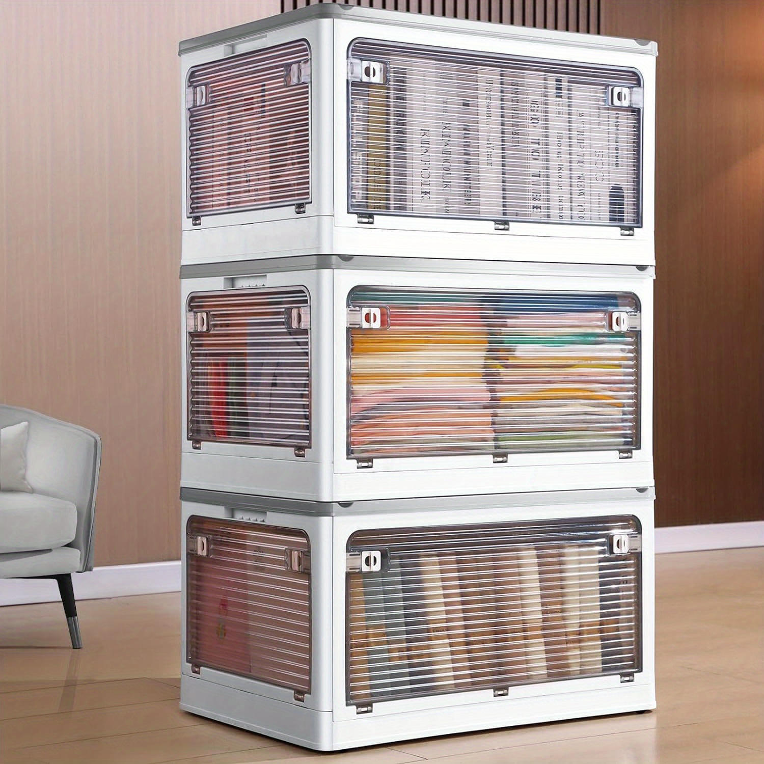 Joybos® Multifunctional Foldable Transparent Storage 40L White (3 Piece) Storage box