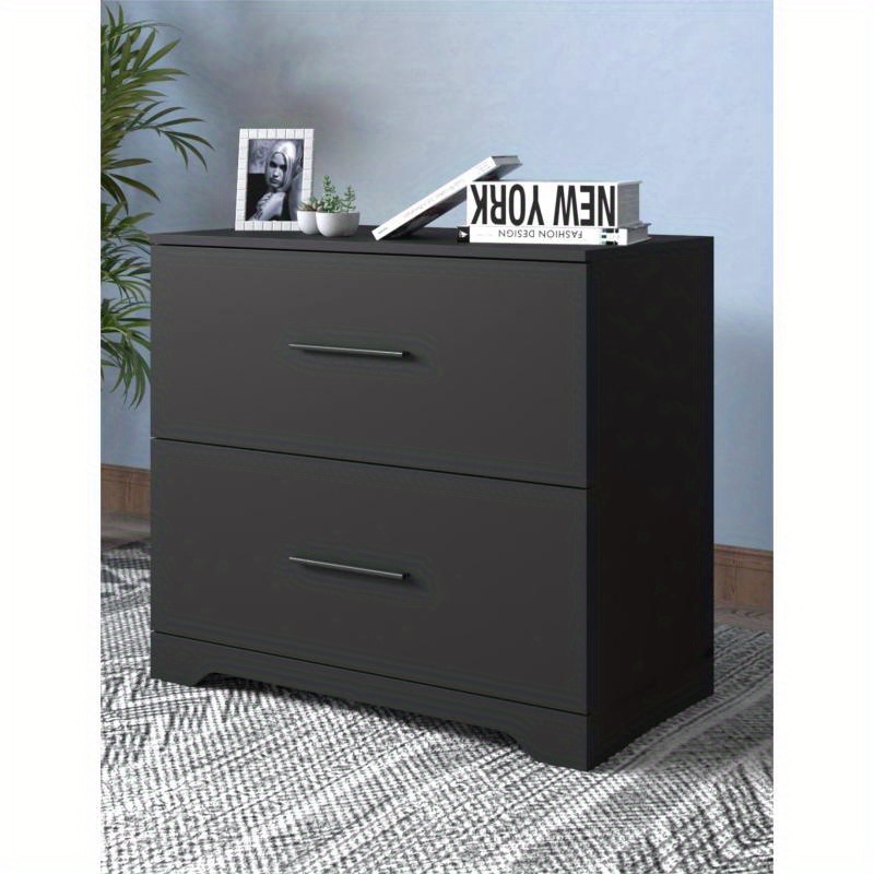 2 -Drawer Lateral Filing Cabinet, Storage Filing Cabinet for Home Office, Black-Brown Particle Board