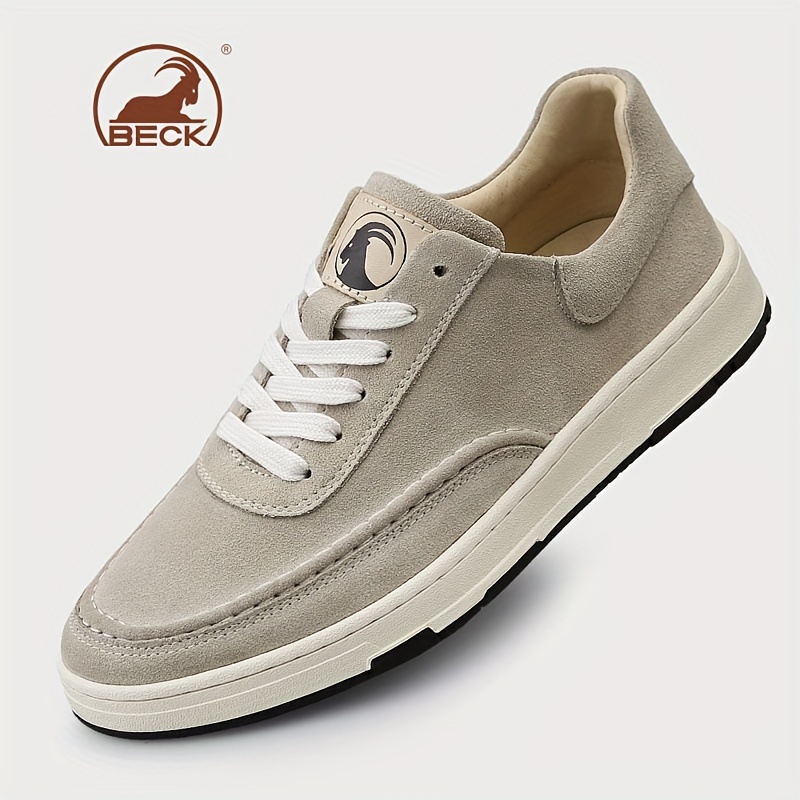 BECK Men's Vintage Solid Colour Skateboard Shoes, Comfy Non Slip Lace Up Casual Sneakers For Men's Outdoor Activities-Khaki Men's Shoes