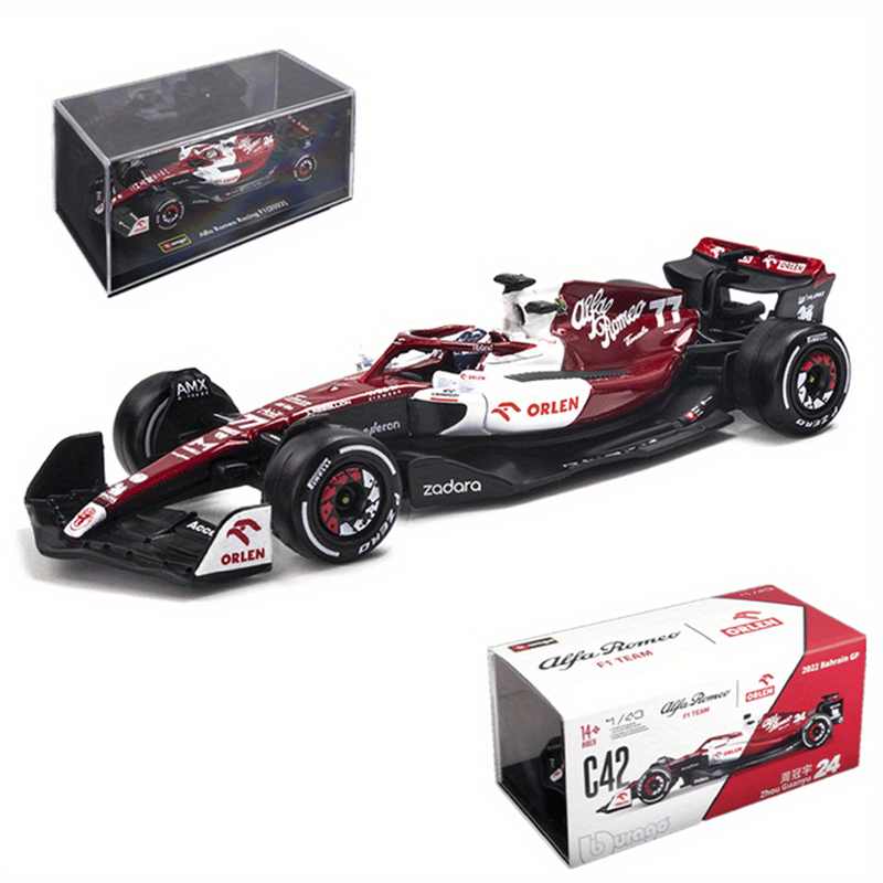 Burago Acrylic Hardcover 1:43 2022 F1 Alfa Romeo Racing Team C42 #24 Guanyu Zhou #77 Valtteri Bottas Alloy Car Die Cast Model Toy Collectible, With A Helmet-2022 C42 No.24
