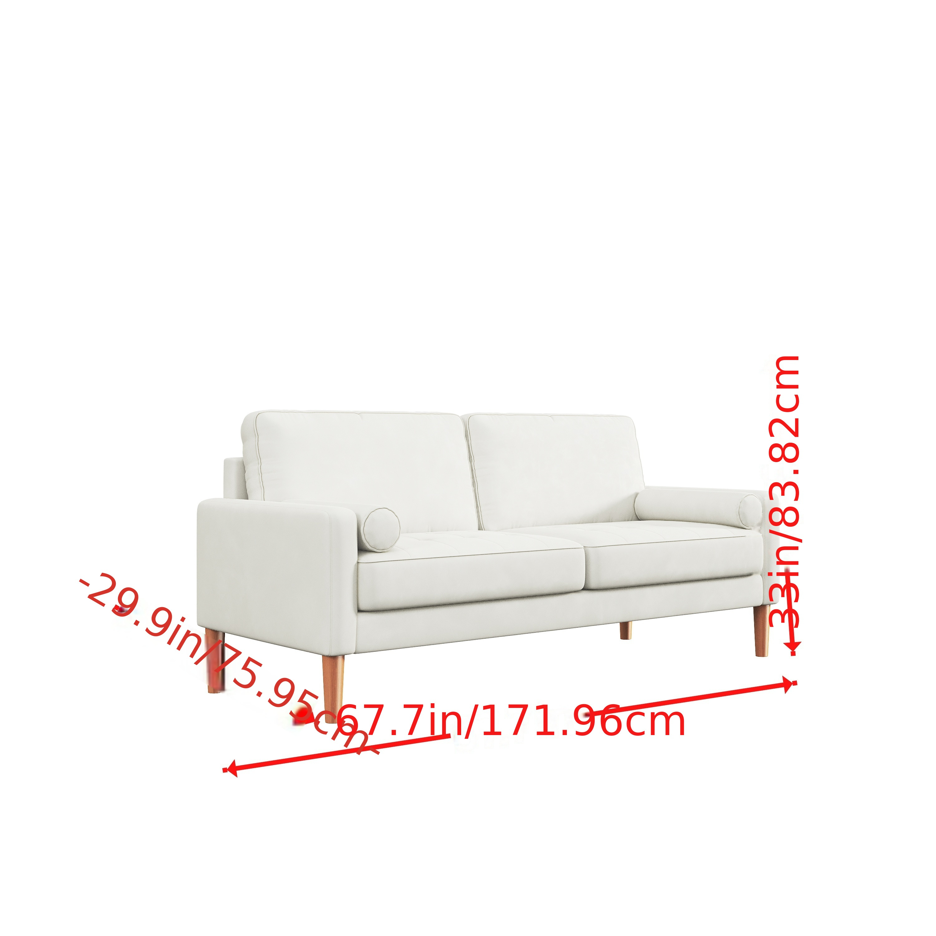 67.7 Inch 3 Seat Sofa Living Room Sofa, Modern Sofa, Small Space Small Sofa, Upholstered 3 Person Sofa in Bedroom, Apartment, Home Office, Tool-Free Assembly, White