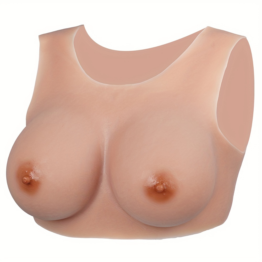 CUAIBB Fake Silicone Breast Forms Realistic Round Neck Fake Boobs Tits Shemale Transgender Cosplay Drag Queen Crossdresser Breastplates-Color 1