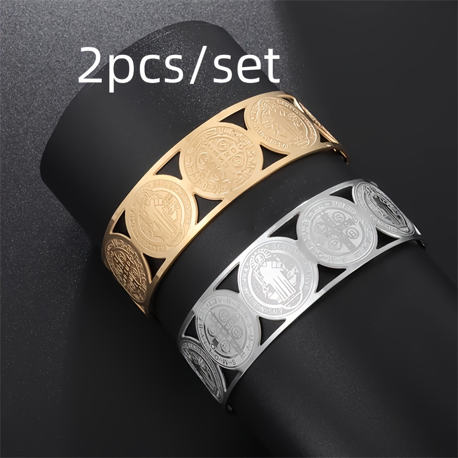 2pcs/set High Quality Exquisite Stainless Steel San Benito Priest Bracelets For Men And Women Religious Accessories Jewelry
